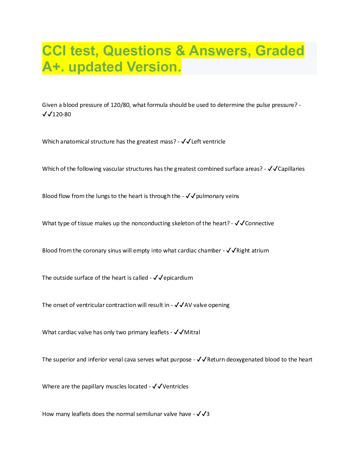 Preview image for CCI test, Questions & Answers, Graded  A+. updated Version.